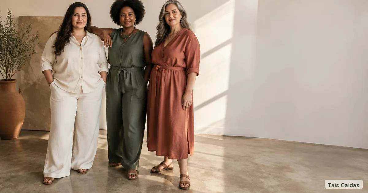 Três mulheres maduras com corpos diferentes posam com naturalidade, representando autoestima sem comparação.