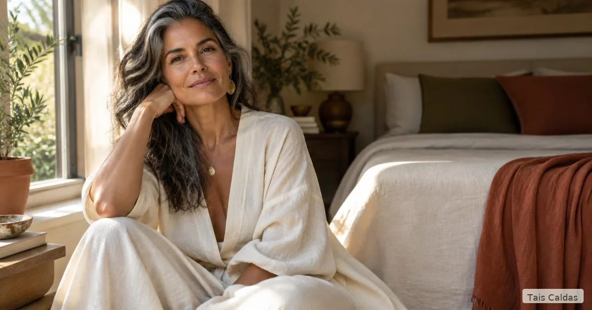 Retrato natural de mulher madura em ambiente acolhedor, representando sexualidade e autoconhecimento depois dos 40.