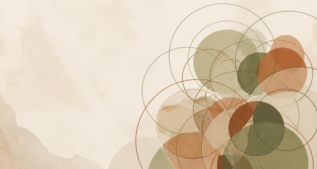 Ilustração editorial abstrata com muitos círculos verdes e terracota empilhados sobre fundo bege, sugerindo acúmulo de papéis e sobrecarga.