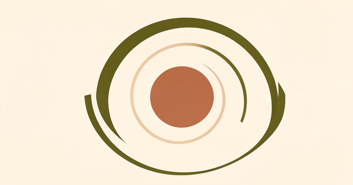 Ilustração editorial abstrata com arcos verde oliva envolvendo um círculo terracota e anéis em tom areia, sugerindo transformação ao longo do tempo.